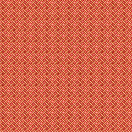 A close-up of a repeating geometric pattern in warm red-orange and beige, filling the entire frame.