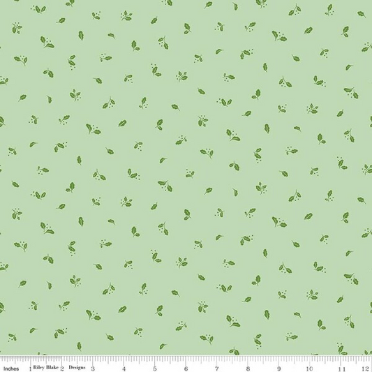 green leaflets on a mint green background