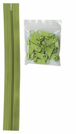 ByAnnie Apple Green 4 yards of 16mm #4.5 zipper chain & 16 Extra-Large Coordinated Pulls