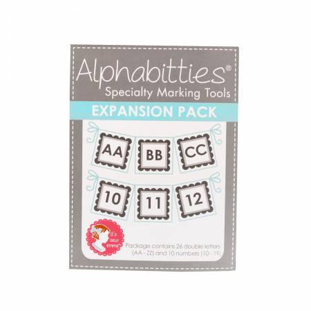 You can now go beyond A-Z with the Alphabitties Expansion Pack from It’s Sew Emma! When patterns call for pieces marked beyond A-Z or 1-9, these adorable squares are up for the task. They pair perfectly with any It's Sew Emma pattern. Perfect for using them as row markers.